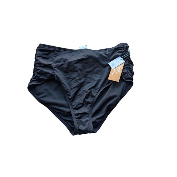 Kona Sol Women's Shirred High Coverage High Waist Bikini Bottom Black Medium - Picture 2 of 4